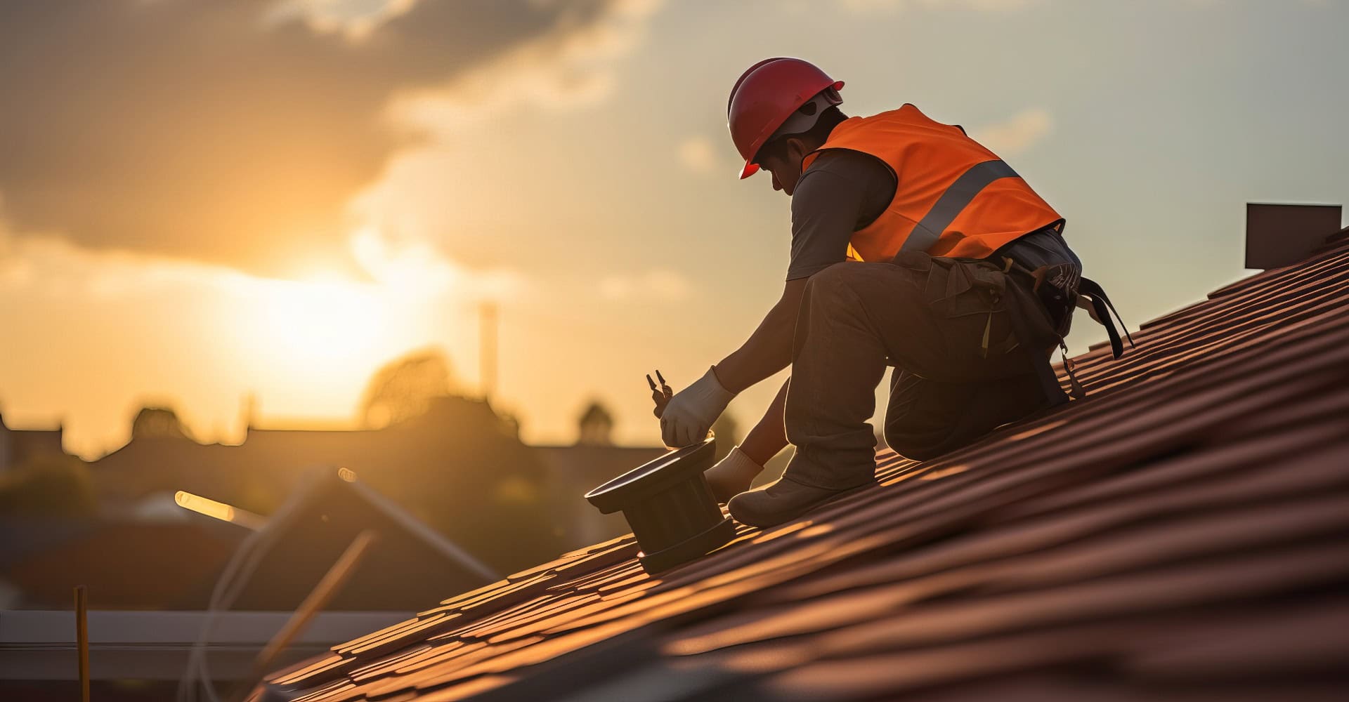 Handwerker auf einem Steildach in Mönchengladbach